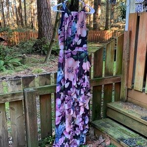 Betsy Adam Bold Floral Print Maxi Dress with Ruffle Feature